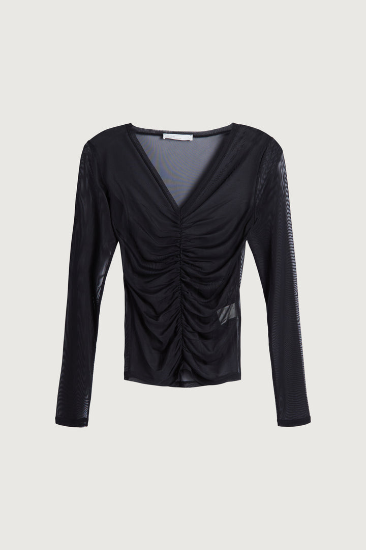 RUCHED FRONT MESH TOP in Black — alternate angle