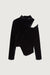 Mockneck asymmetric velvet top in black — main image