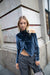 Mockneck asymmetric velvet top in navy blazer — main image