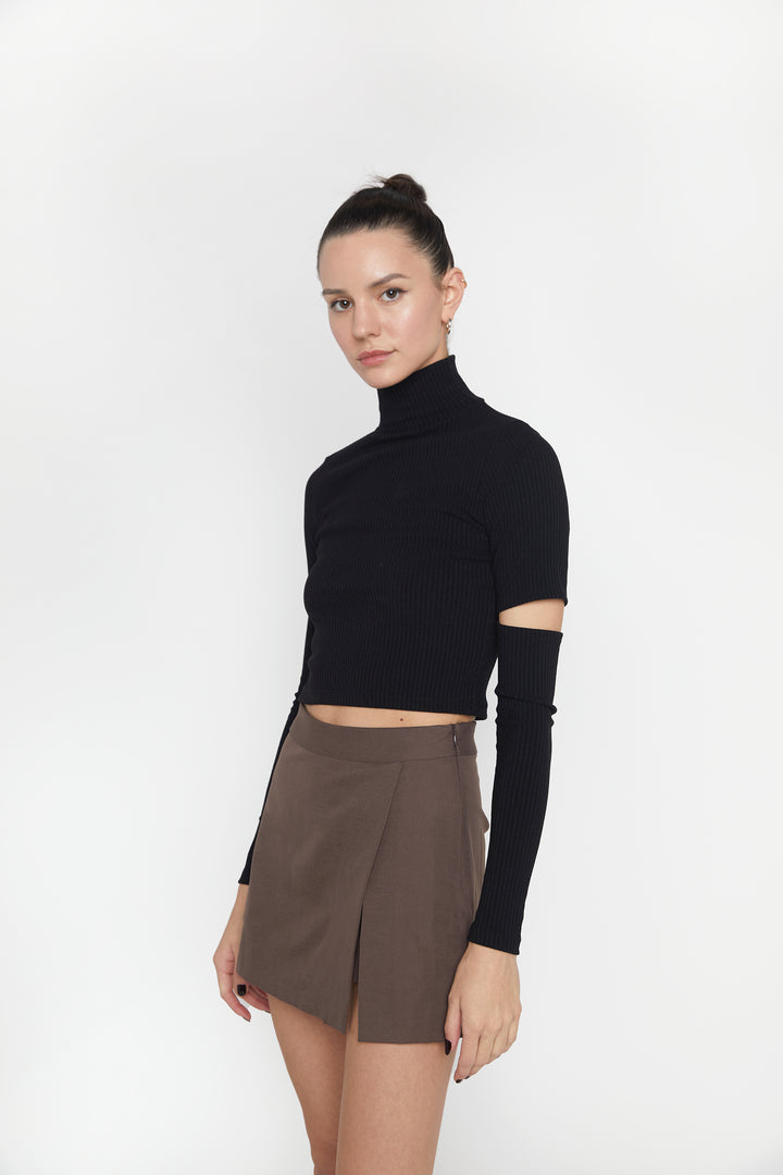 CUTOUT TURTLENECK TOP in Black — alternate angle