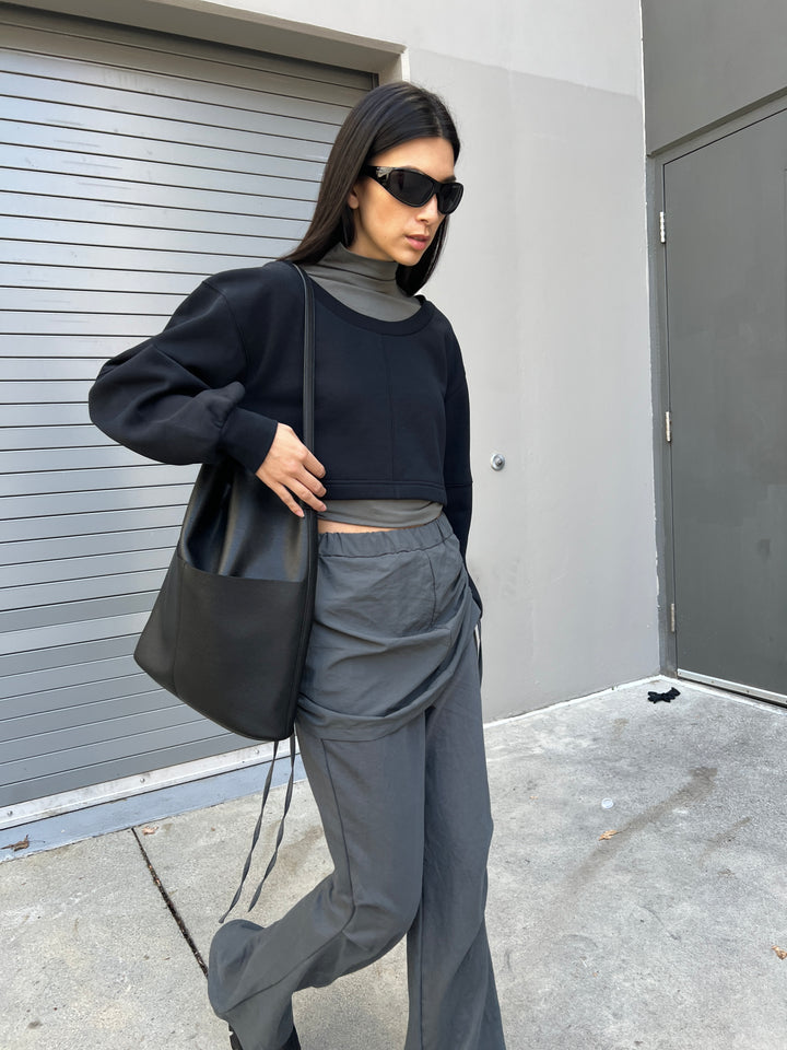 CROPPED CREWNECK SWEATSHIRT in Black — alternate angle