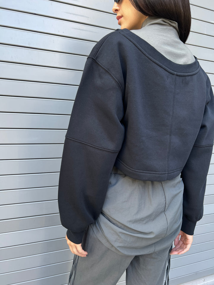 CROPPED CREWNECK SWEATSHIRT in Black — alternate angle