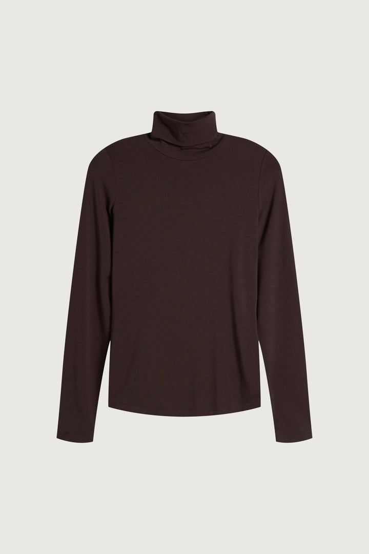 TURTLENECK KNIT TOP in Coffee Bean — alternate angle