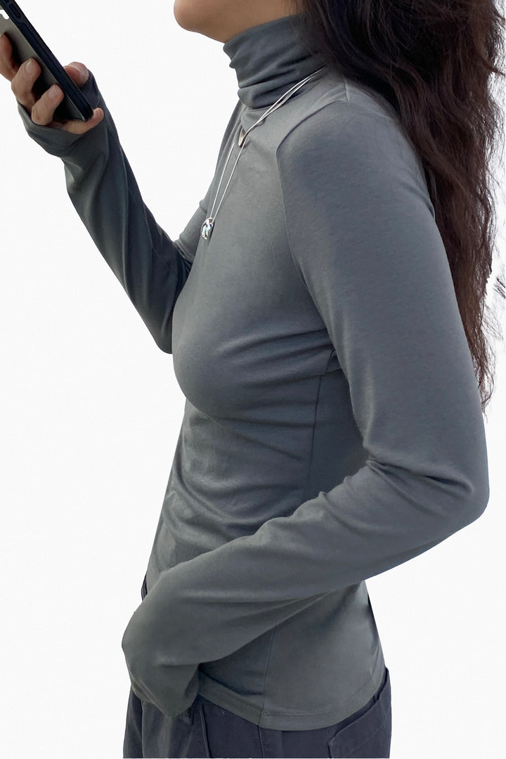 TURTLENECK KNIT TOP in Gunmetal — alternate angle