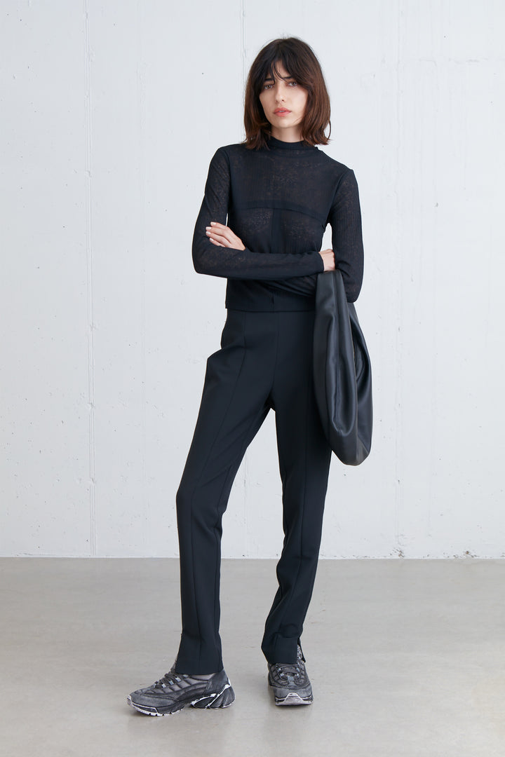 MOCKNECK TOP WITH SEAM DETAILS in Black — alternate angle