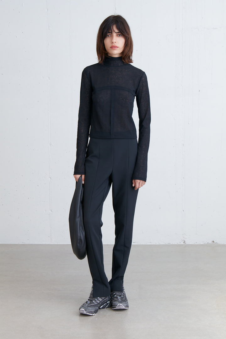 MOCKNECK TOP WITH SEAM DETAILS in Black — alternate angle