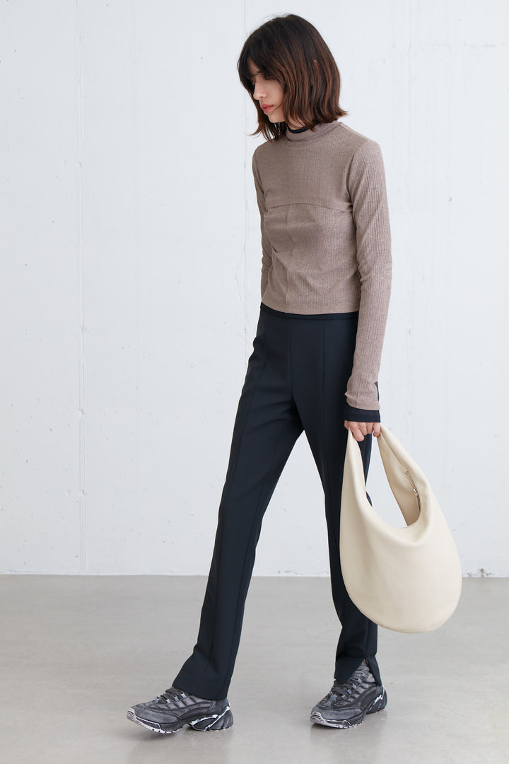 MOCKNECK TOP WITH SEAM DETAILS in Taupe Grey — alternate angle