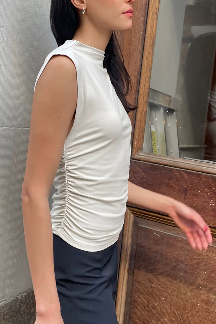 SLEEVELESS MOCKNECK TOP in Pelican — alternate angle
