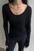 Sheer scoop neck long sleeve top in black — main image