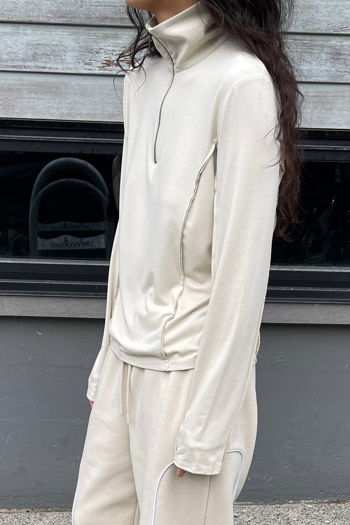 QUARTER ZIP SLEEVE TOP in Pelican — alternate angle