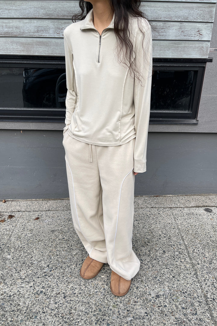 QUARTER ZIP SLEEVE TOP in Pelican — alternate angle