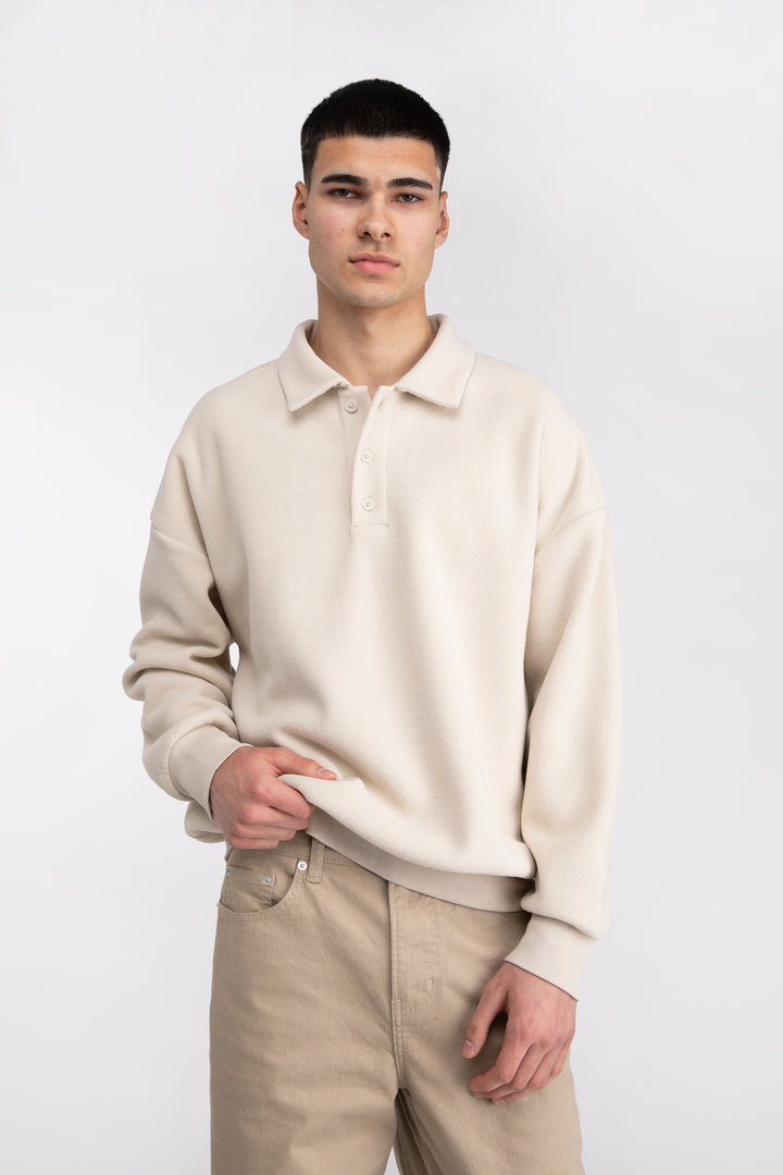 FLEECE POLO SWEATER in Fog — alternate angle
