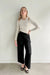 Ribbed long sleeve top with cutouts in ivory — main image