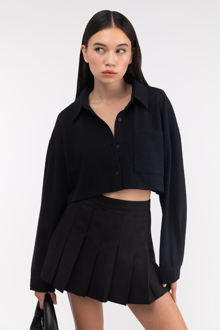 CROPPED OVERSIZED KNIT SHIRT in Black — alternate angle