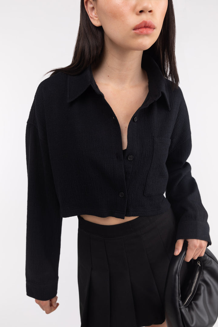 CROPPED OVERSIZED KNIT SHIRT in Black — alternate angle