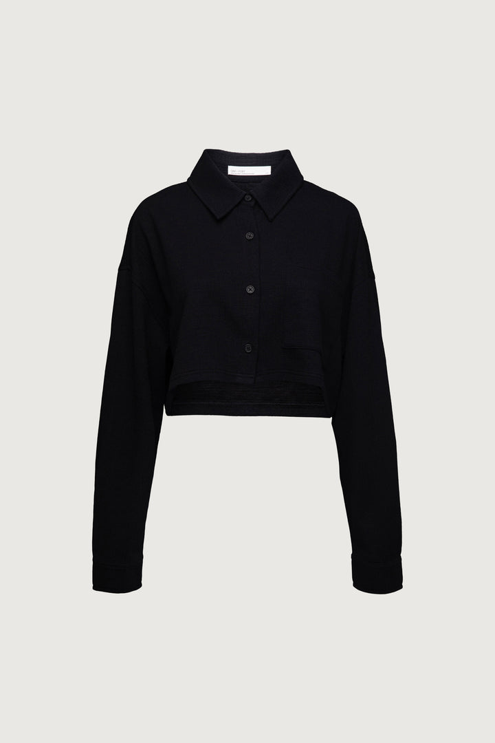 CROPPED OVERSIZED KNIT SHIRT in Black — alternate angle