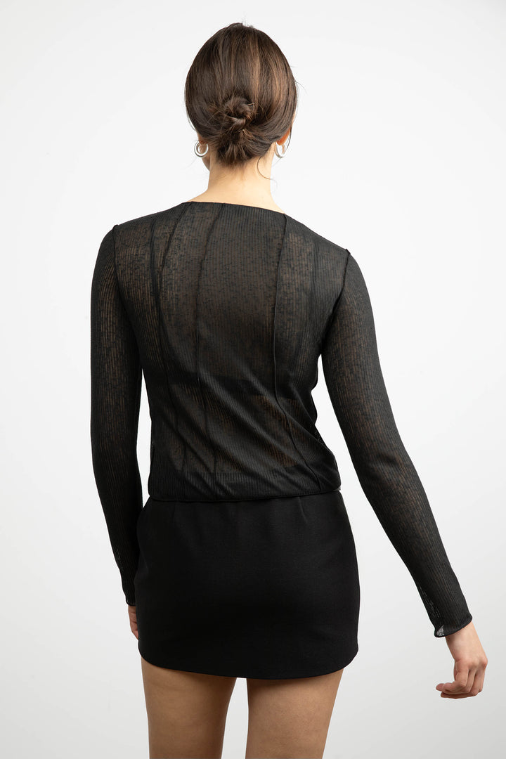 EXPOSED SEAM LONG SLEEVE TOP in Black — alternate angle
