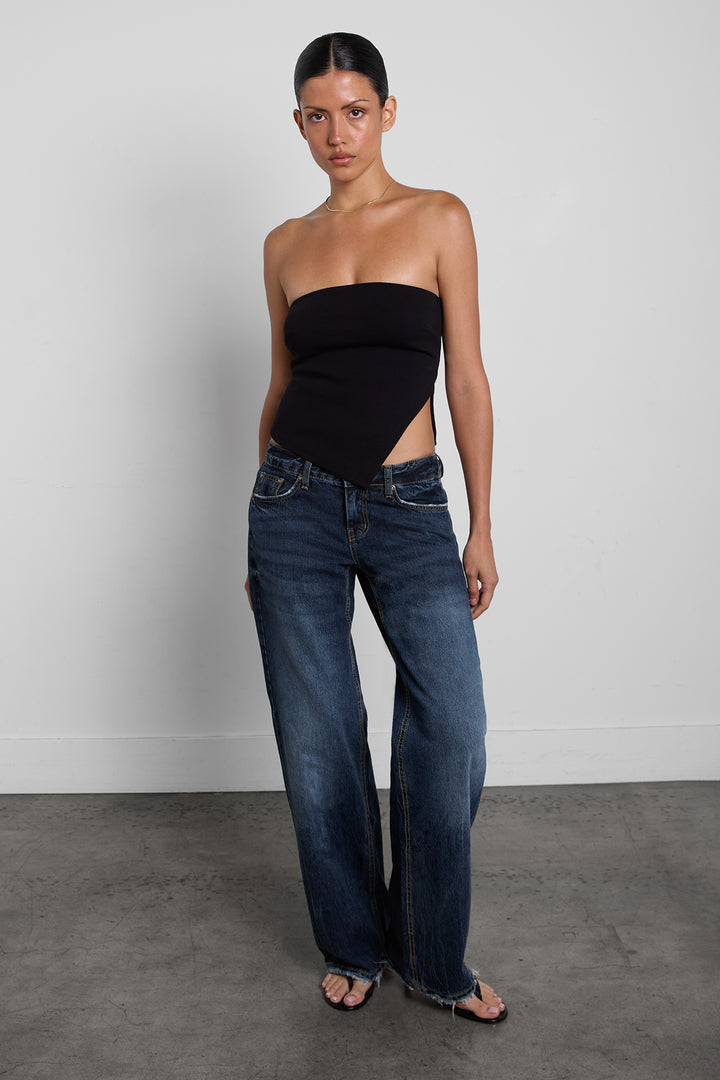 CROPPED TUBE TOP WITH SIDE SLIT in Black — alternate angle