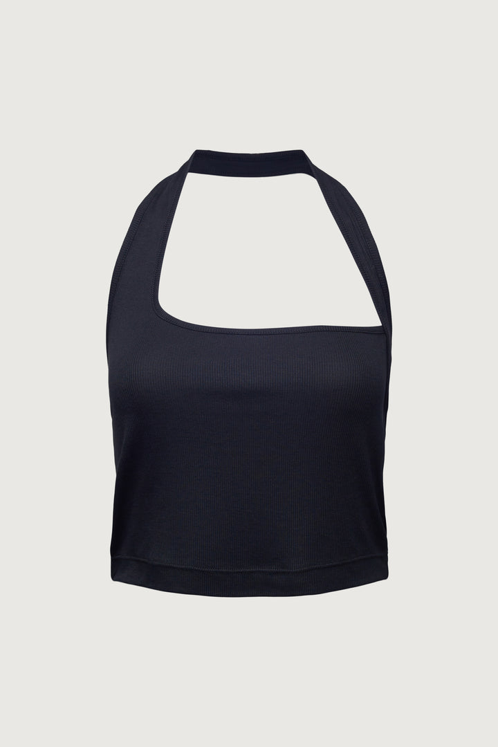 RIBBED HALTER TANK in Black — alternate angle