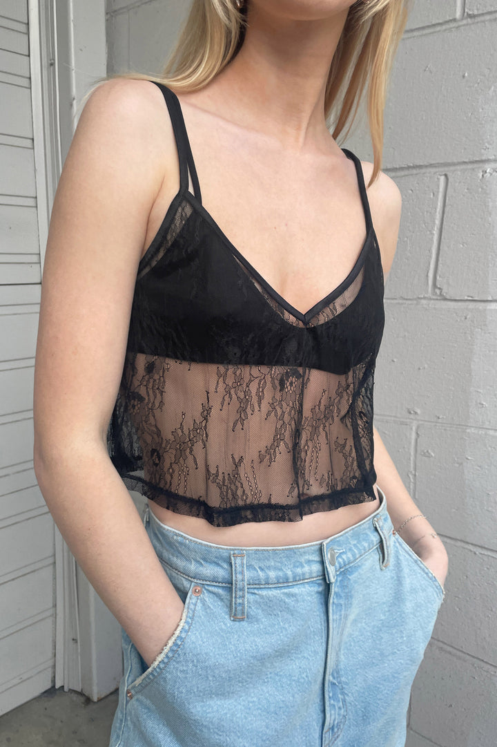 LACE TANK TOP in Black — alternate angle