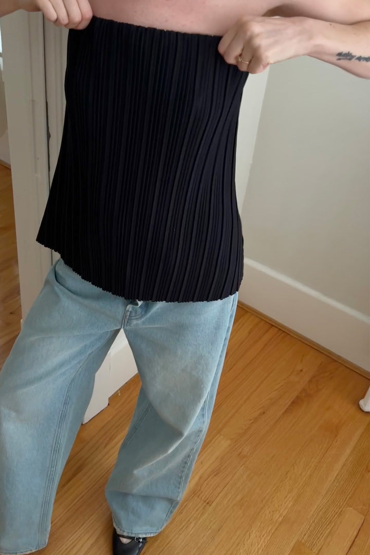 PLEATED TUBE TOP in Black — alternate angle
