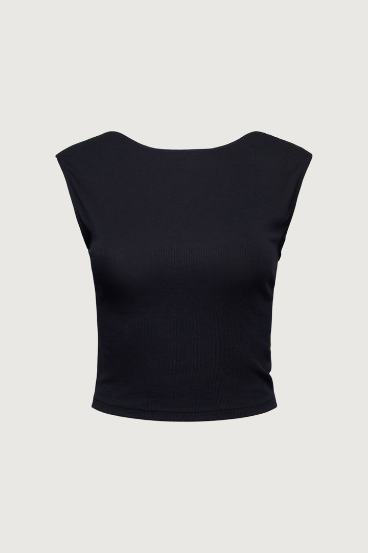 OPEN BACK KNIT TOP in Black — alternate angle