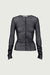 Sheer mesh ruched long sleeve top in black — main image