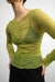 Sheer mesh ruched long sleeve top in pickled pepper — main image