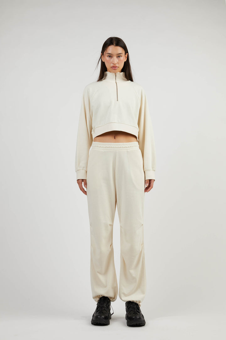 CROPPED QUARTER ZIP SWEATSHIRT in Cream — alternate angle
