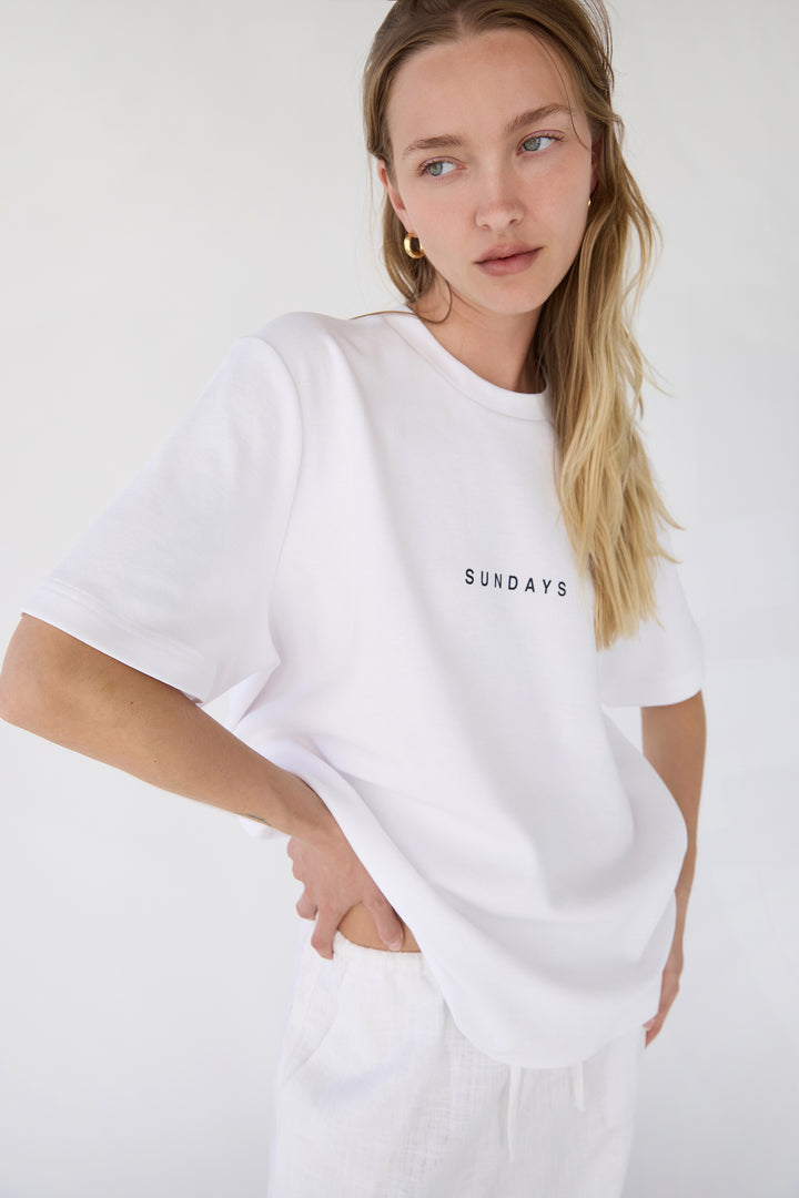 SUNDAY HEAVYWEIGHT CREWNECK T-SHIRT in White — alternate angle
