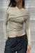 Long sleeve top with abstract stitching in muted olive — main image