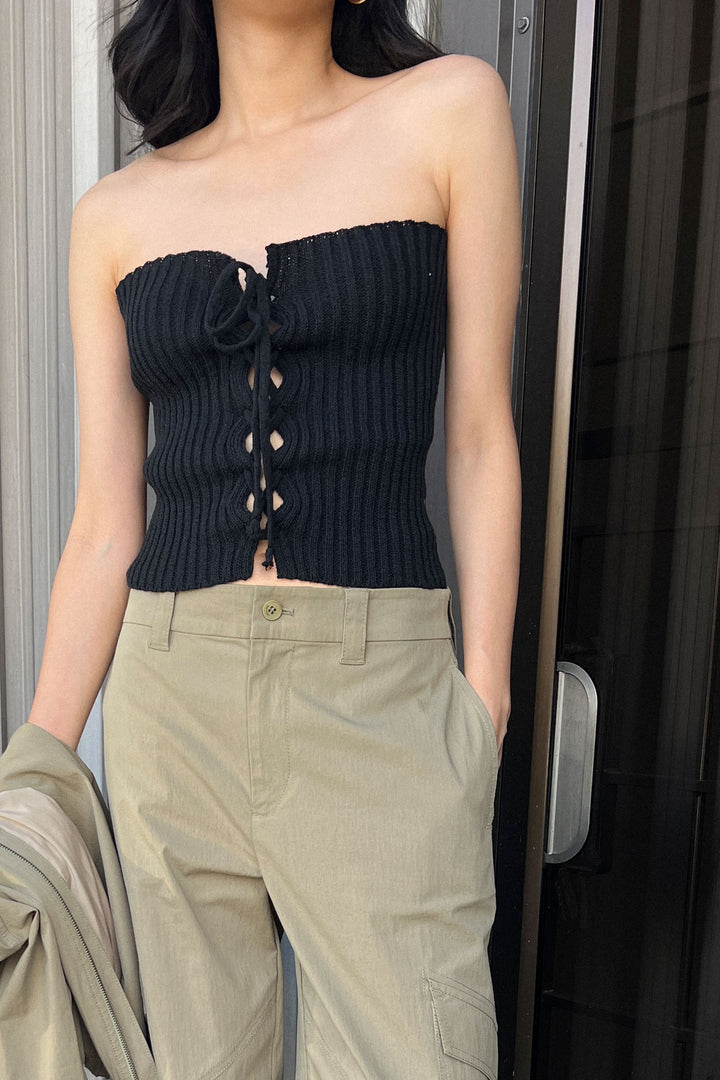SWEATER TUBE TOP in Black — alternate angle