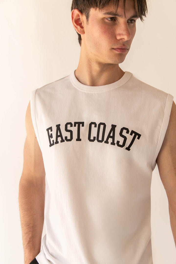 WEST COAST EAST COAST MUSCLE TANK in White East — alternate angle