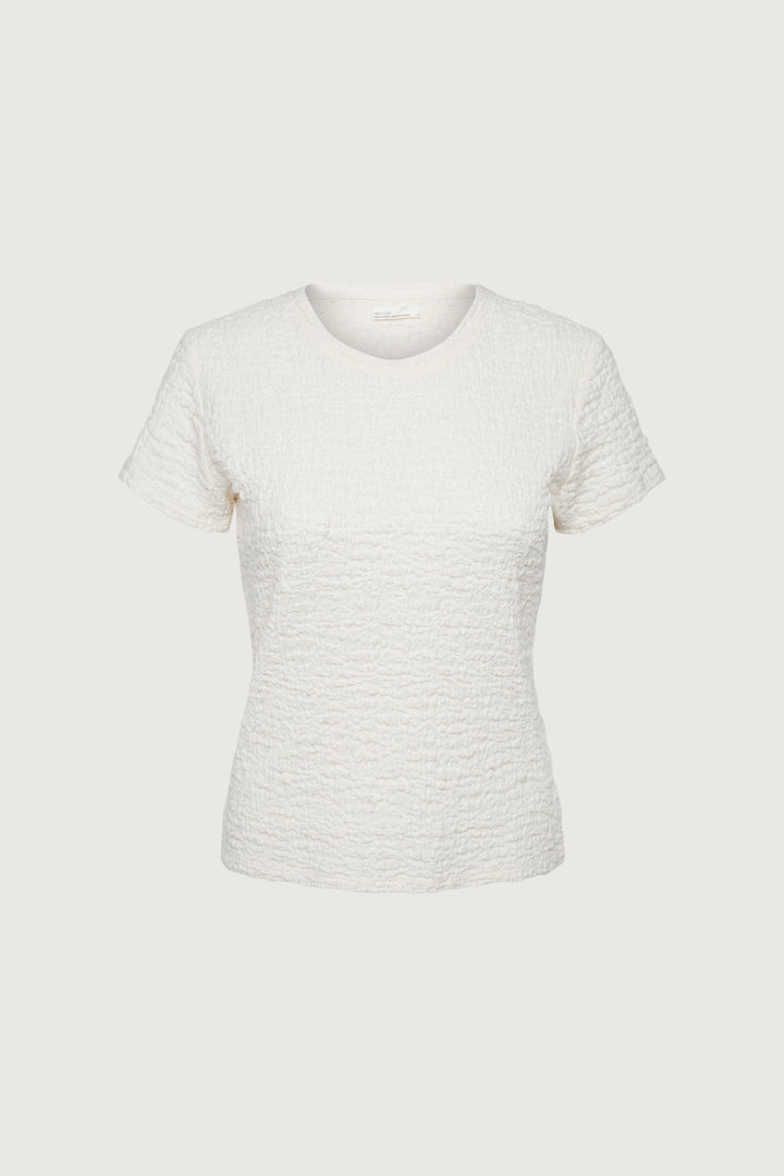 CRINKLE TEXTURED T-SHIRT in Cream — alternate angle