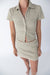 Crinkle textured button up top in moss grey — main image