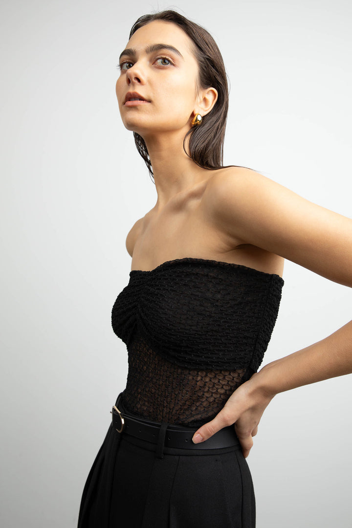 DOTTED MESH TUBE TOP in Black — alternate angle