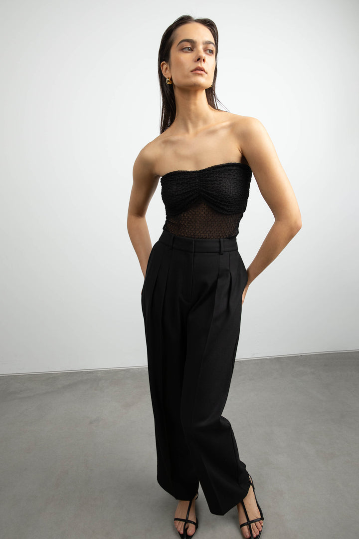 DOTTED MESH TUBE TOP in Black — alternate angle