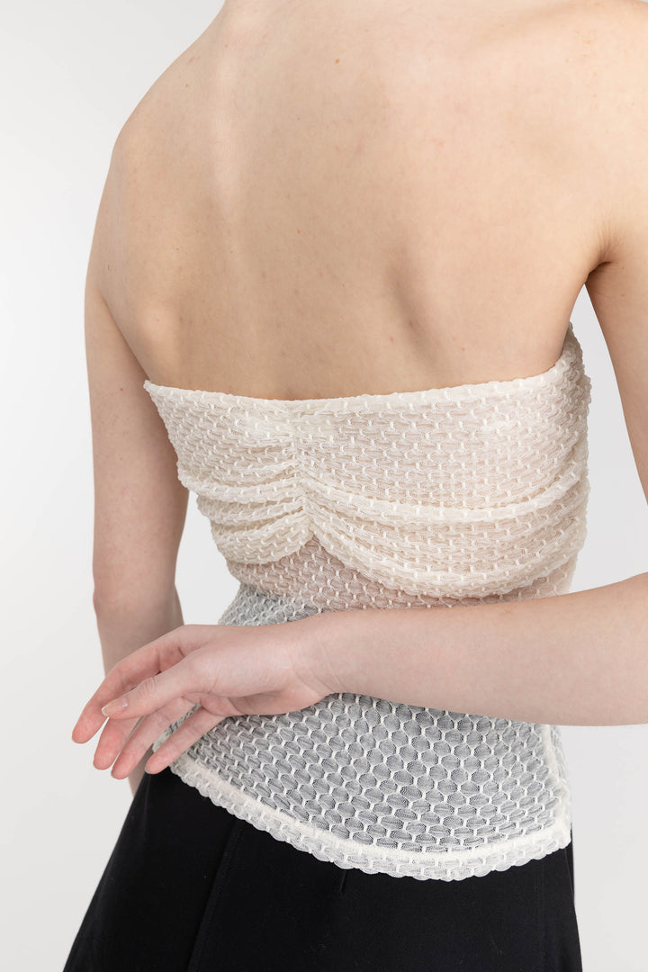 DOTTED MESH TUBE TOP in Cream — alternate angle