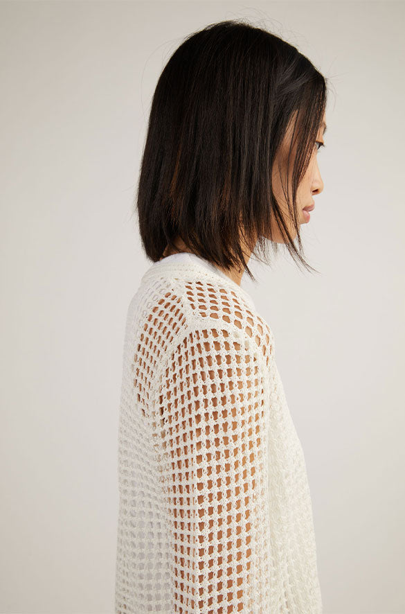 LONG SLEEVE MESH SWEATER in White — alternate angle