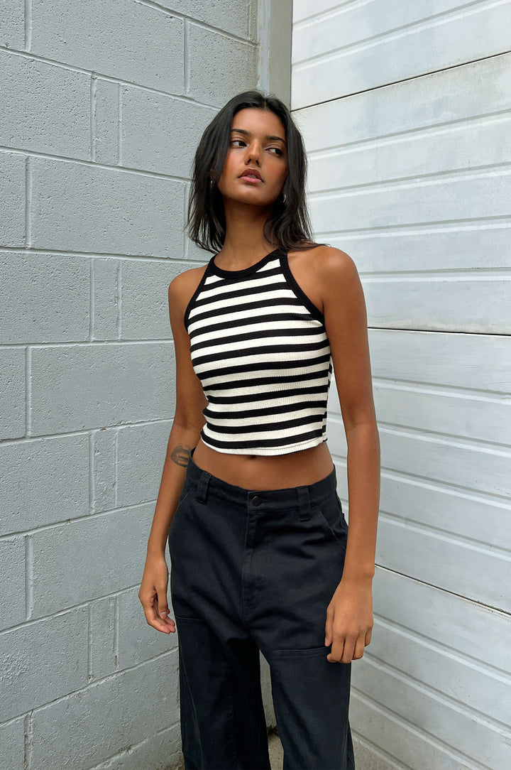 CONTRAST TRIM CROPPED TOP in Stripe — alternate angle