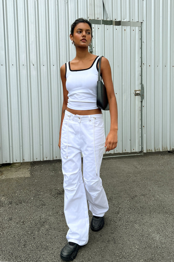 CONTRAST TRIM CROPPED TANK in Ivory — alternate angle