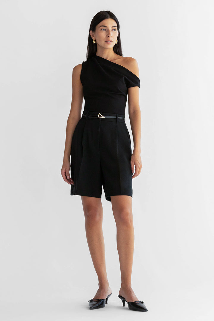 ASYMMETRIC OFF THE SHOULDER TANK in Black — alternate angle