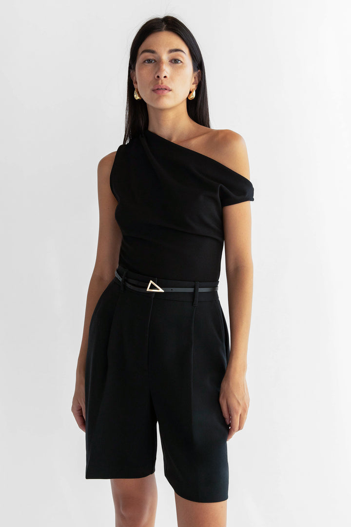 ASYMMETRIC OFF THE SHOULDER TANK in Black — alternate angle