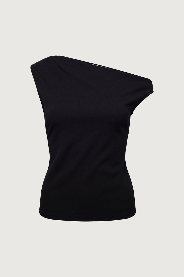 ASYMMETRIC OFF THE SHOULDER TANK in Black — alternate angle