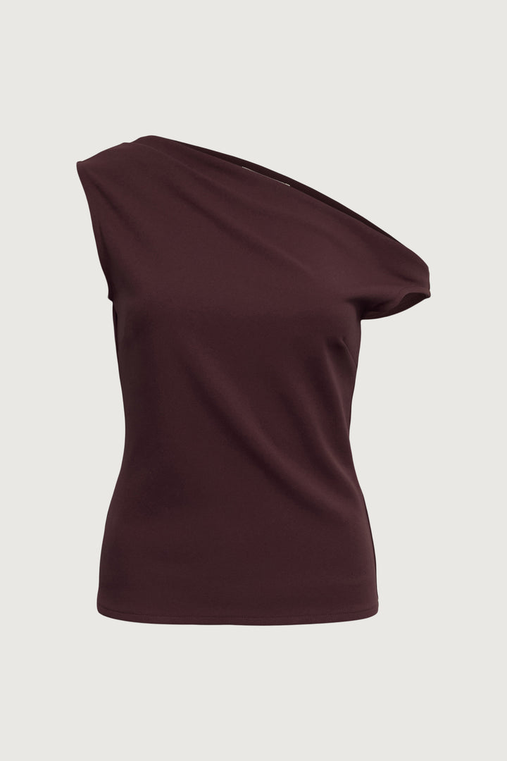 ASYMMETRIC OFF THE SHOULDER TANK in Brown Stone — alternate angle