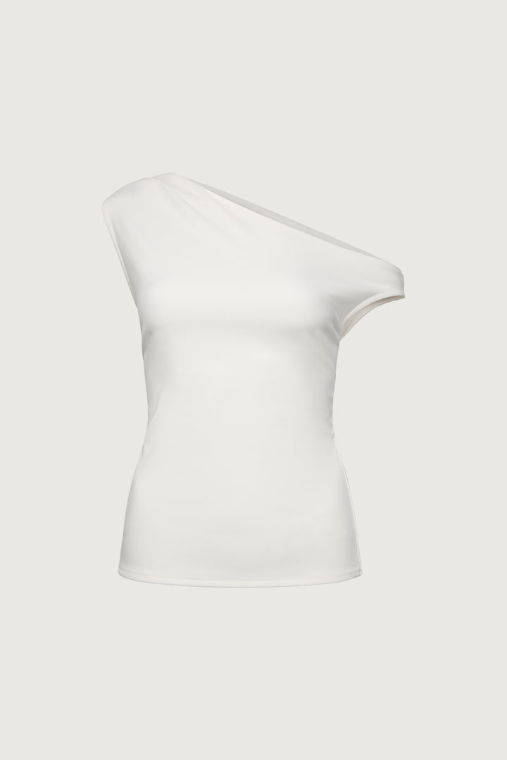 ASYMMETRIC OFF THE SHOULDER TANK in Cream — alternate angle