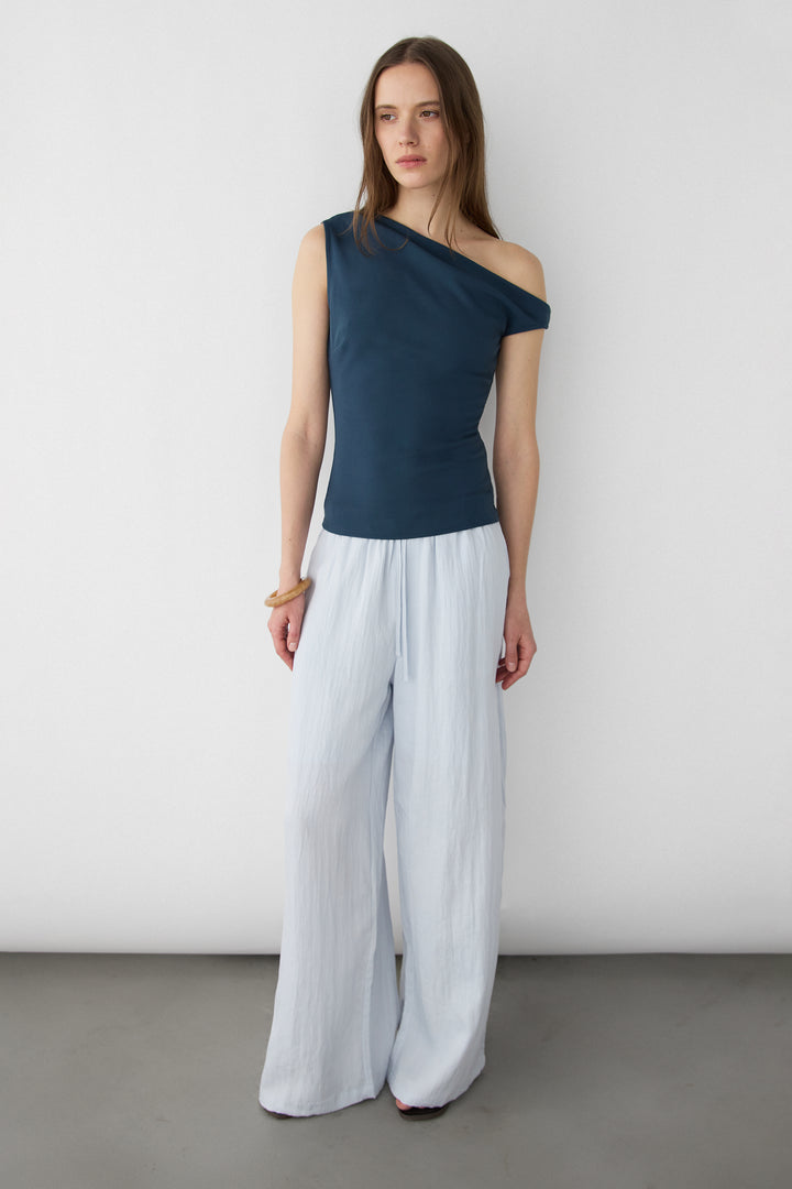 ASYMMETRIC OFF THE SHOULDER TANK in Midnight Navy — alternate angle
