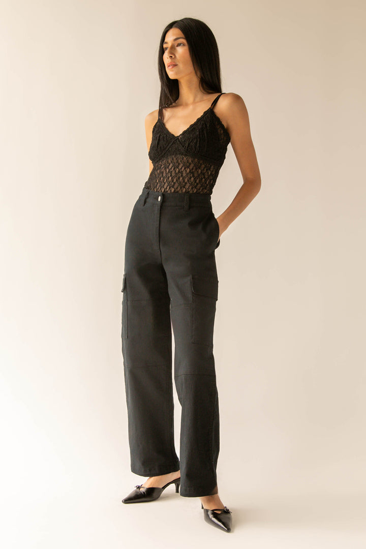 LACE CAMISOLE TANK TOP in Black — alternate angle