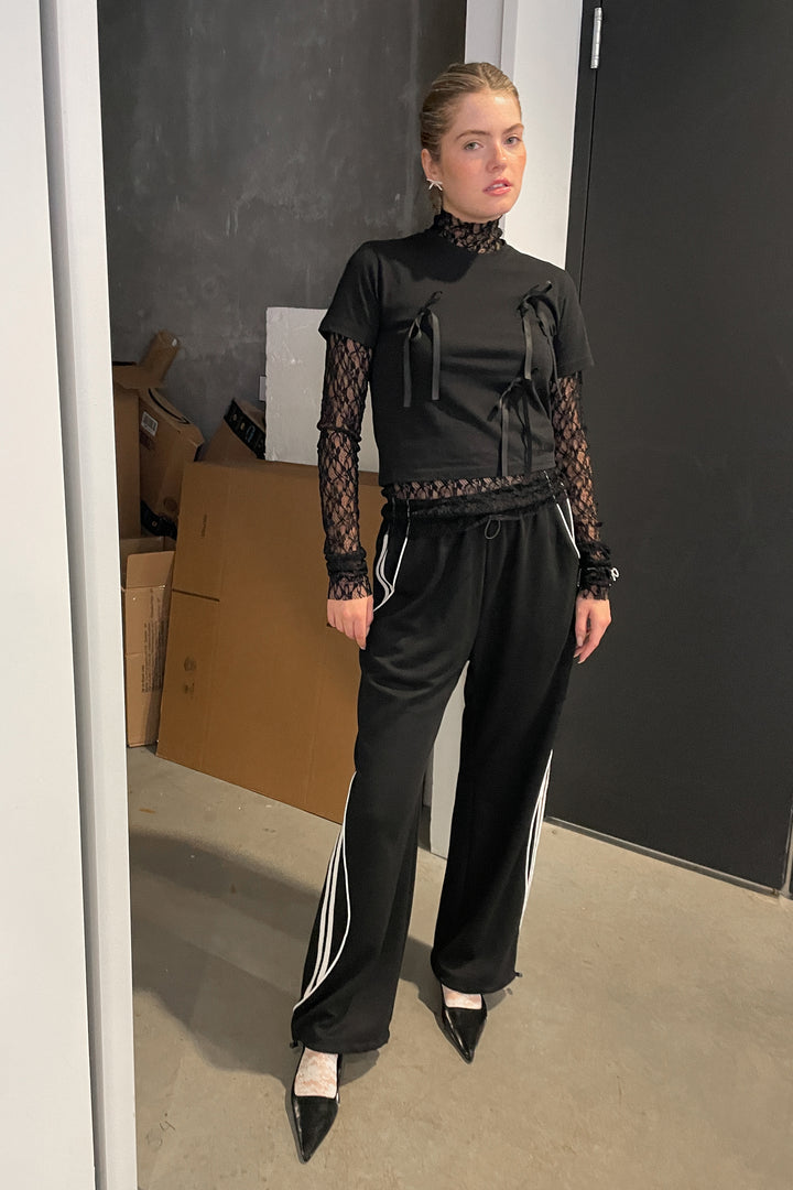 CROPPED T-SHIRT WITH BOW TIES in Black — alternate angle