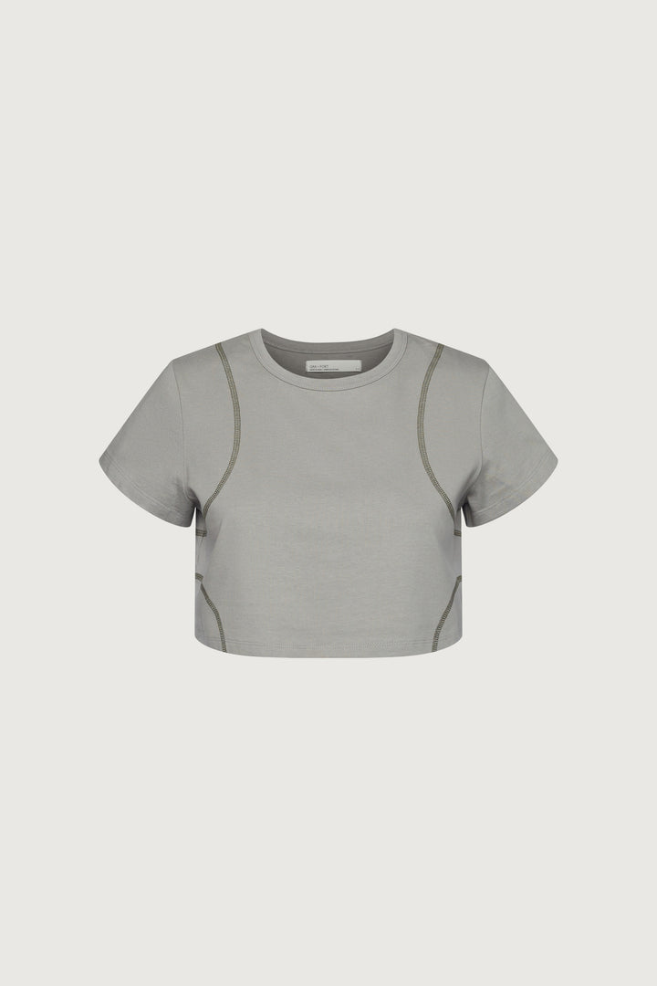 ORGANIC COTTON CROPPED TEE WITH STITCHING in Limestone — alternate angle
